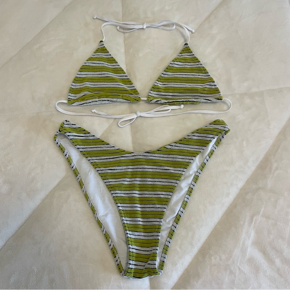Bright Swimwear Striped Green and White Bikini Set